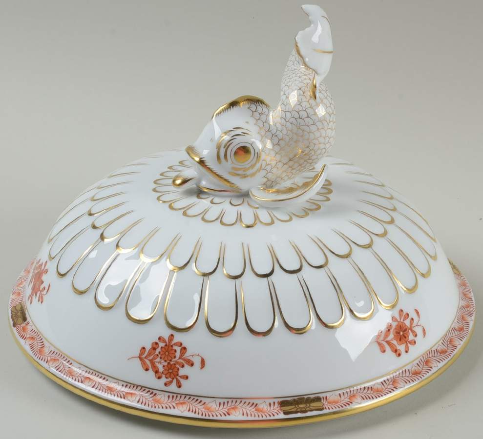 Chinese Bouquet Rust (AOG) Lid for Dolphin Handle & Finial Tureen by Herend-1