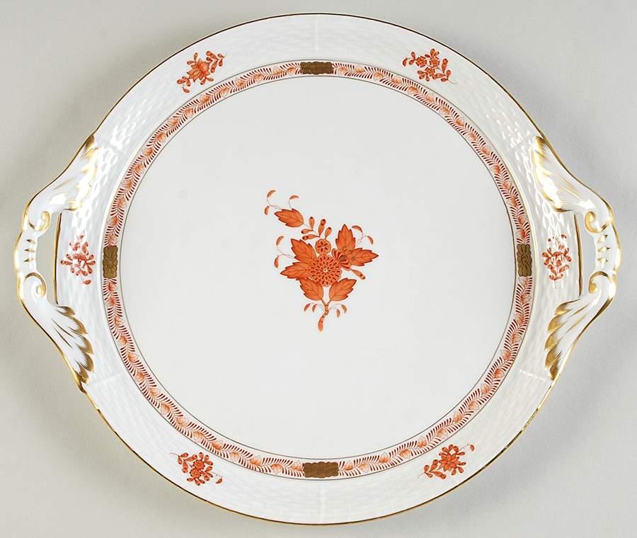 Chinese Bouquet Rust (AOG) Handled Cake Plate by Herend-1
