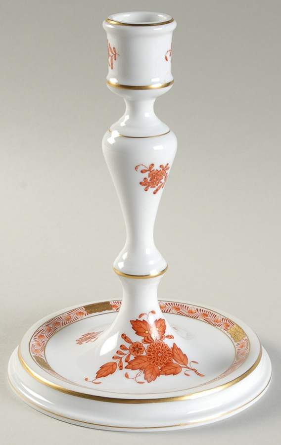 Chinese Bouquet Rust (AOG) 7" Candlestick by Herend-1