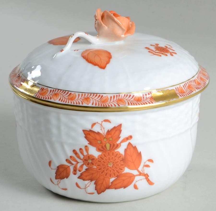 Chinese Bouquet Rust (AOG) Sugar Bowl & Lid by Herend-1