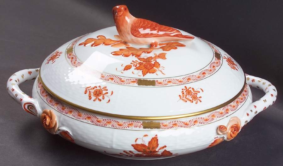 Chinese Bouquet Rust (AOG) Round Covered Vegetable by Herend-1