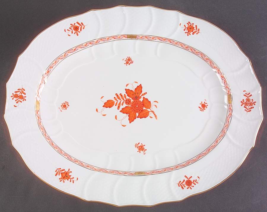 Chinese Bouquet Rust (AOG) 18" Oval Serving Platter by Herend-1