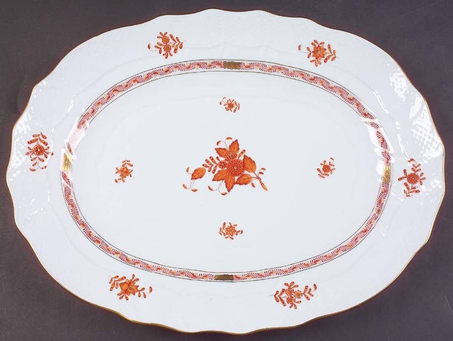 Chinese Bouquet Rust (AOG) 16" Oval Serving Platter by Herend-1