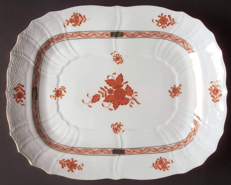 Chinese Bouquet Rust (AOG) 12" Oval Serving Platter by Herend-1