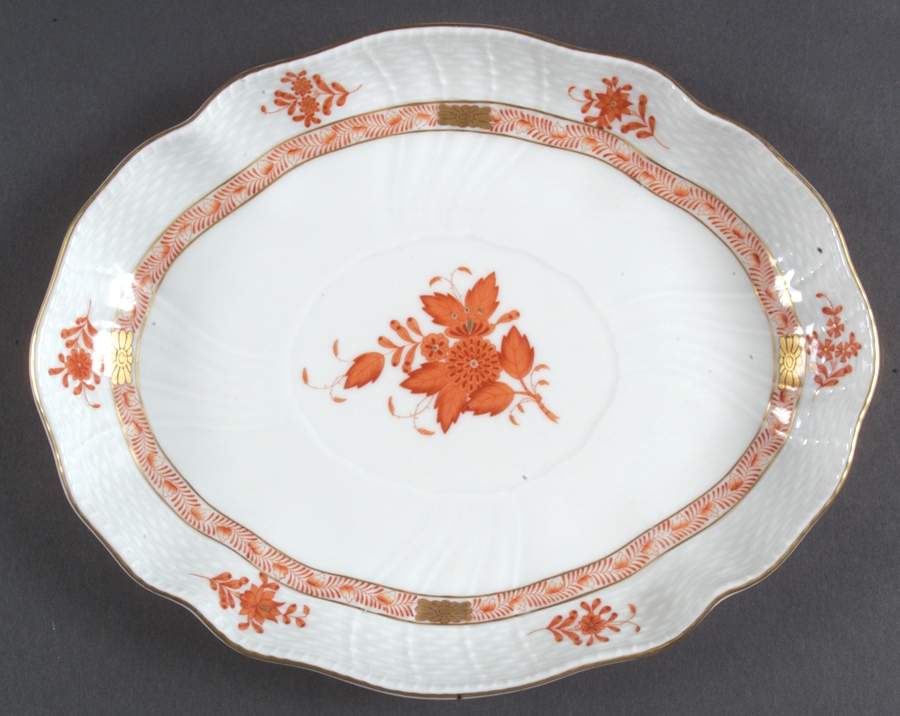 Chinese Bouquet Rust (AOG) 10" Oval Dish by Herend-1