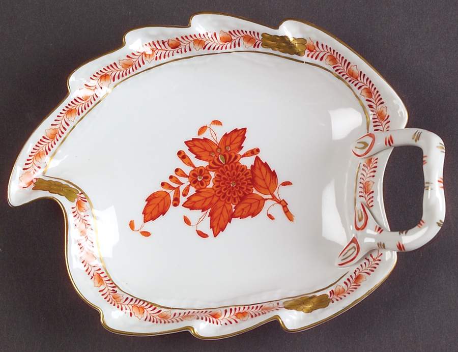 Chinese Bouquet Rust (AOG) Small Leaf Dish by Herend-1