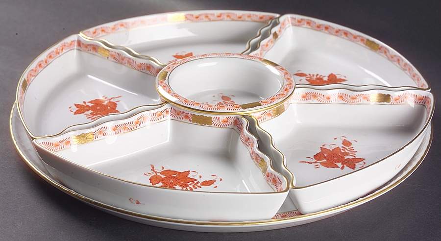 Chinese Bouquet Rust (AOG) 7-Piece Hors d'Oeuvres Set by Herend-1