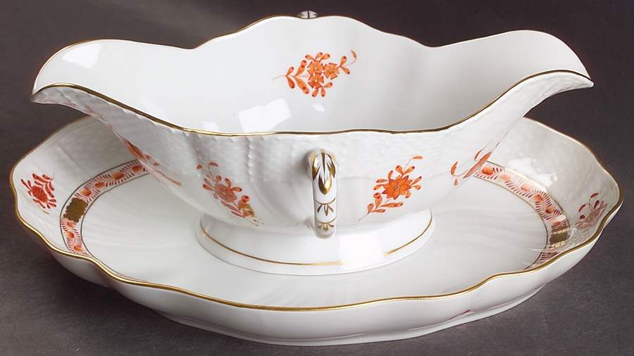 Chinese Bouquet Rust (AOG) Gravy Boat & Underplate by Herend-1