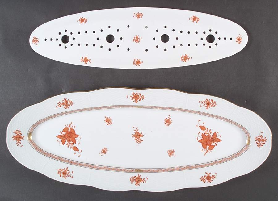 Chinese Bouquet Rust (AOG) 23" Fish Platter & Strainer 23" by Herend-1