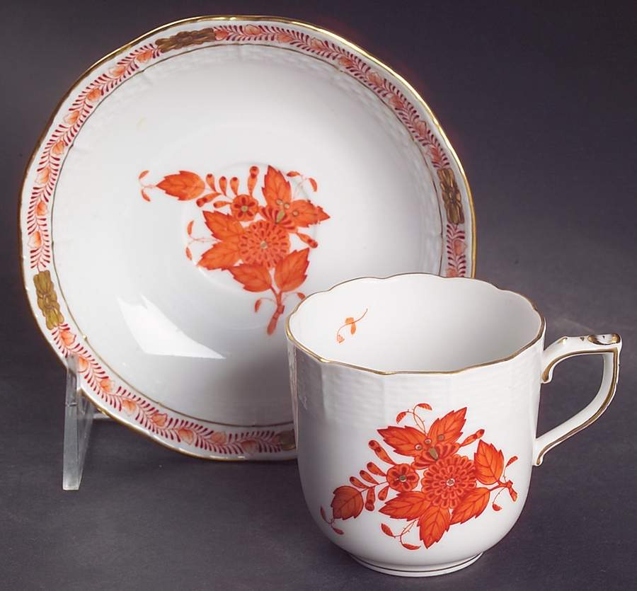 Chinese Bouquet Rust (AOG) Flat Demitasse Cup & Saucer Set by Herend-1
