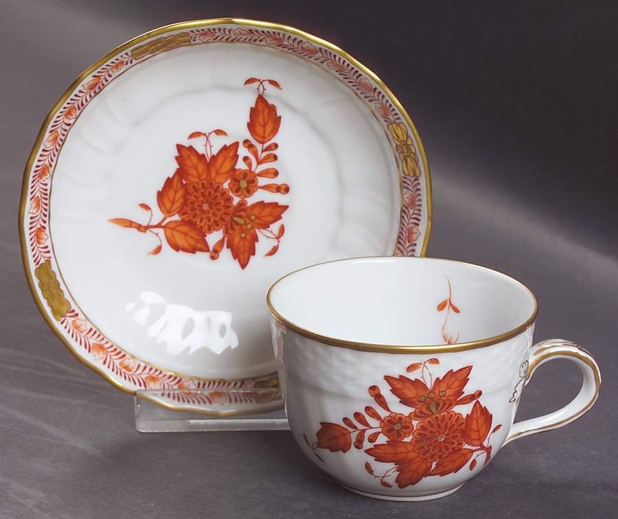 Chinese Bouquet Rust (AOG) Flat Demitasse Cup & Saucer Set by Herend-1