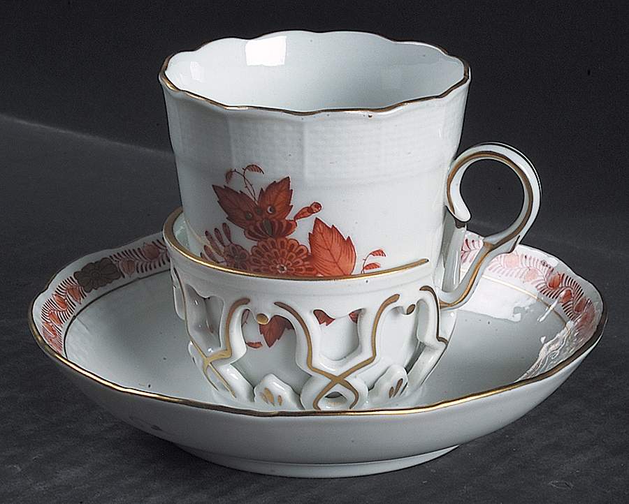 Chinese Bouquet Rust (AOG) Trembleuse Cup & Saucer Set by Herend-1