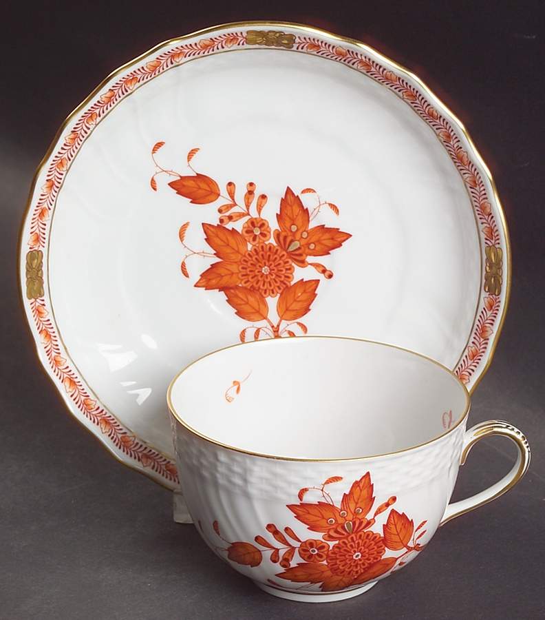 Chinese Bouquet Rust (AOG) Flat Cup & Saucer Set by Herend-1