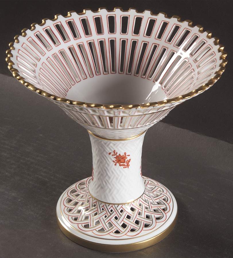 Chinese Bouquet Rust (AOG) 8" Compote with Pierced Foot and Bowl by Herend-1