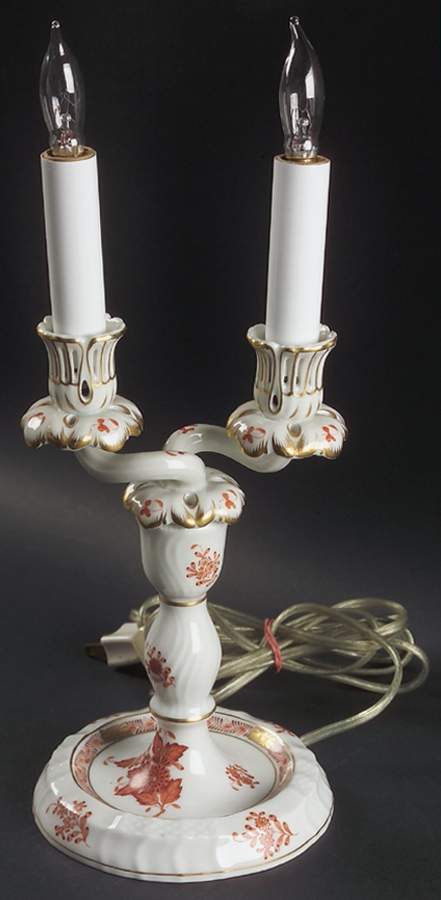 Chinese Bouquet Rust (AOG) Electric Double Light Candlestick by Herend-1