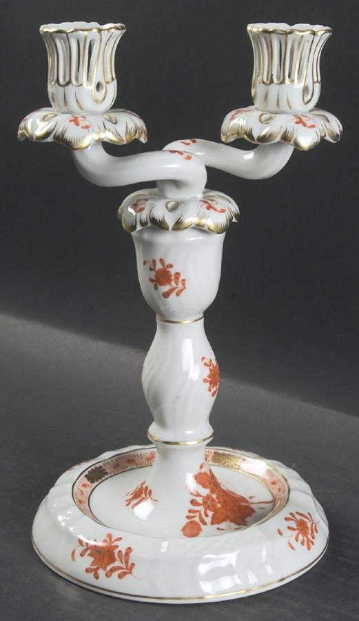 Chinese Bouquet Rust (AOG) Double Light Candlestick by Herend-1