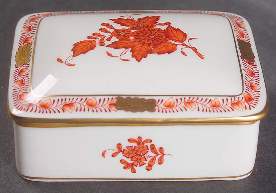 Chinese Bouquet Rust (AOG) Cigarette Box & Lid by Herend-1