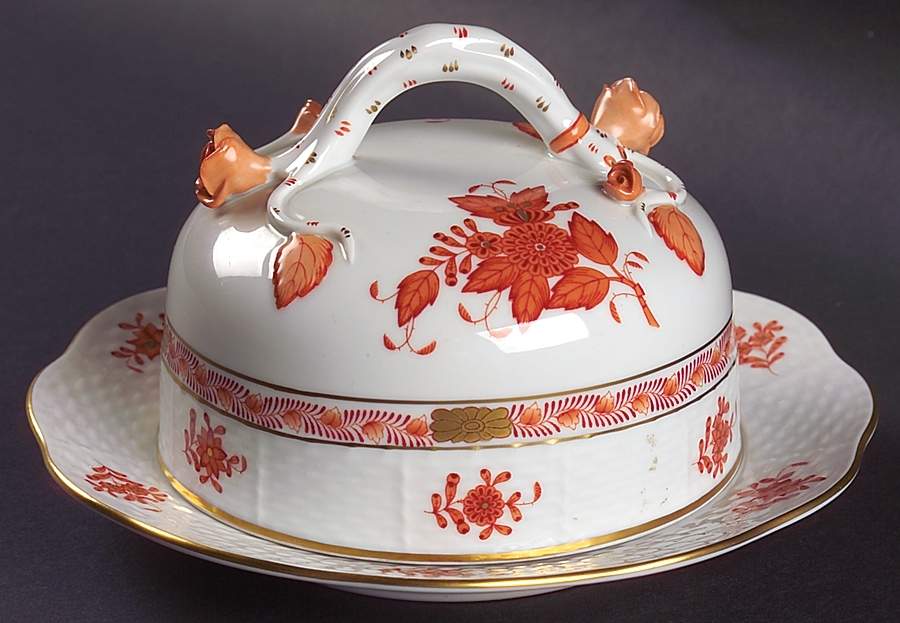 Chinese Bouquet Rust (AOG) Round Cheese Dish & Lid by Herend-1