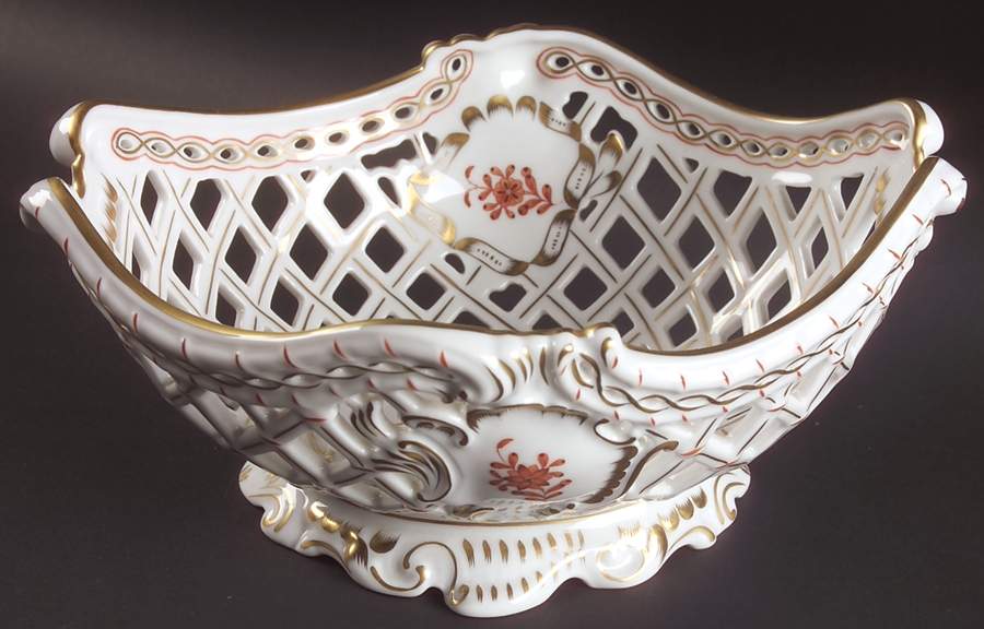 Chinese Bouquet Rust (AOG) 10" Oval Openwork Basket by Herend-1