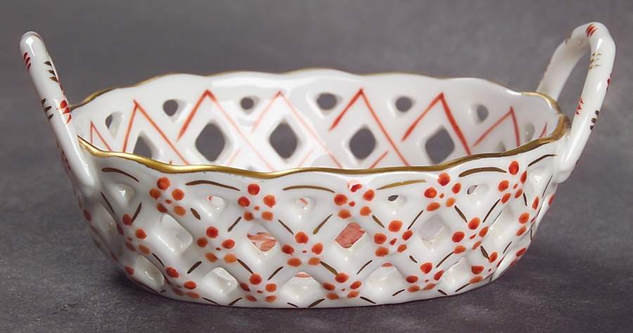 Chinese Bouquet Rust (AOG) Small-Handled Open Weave Basket by Herend-1