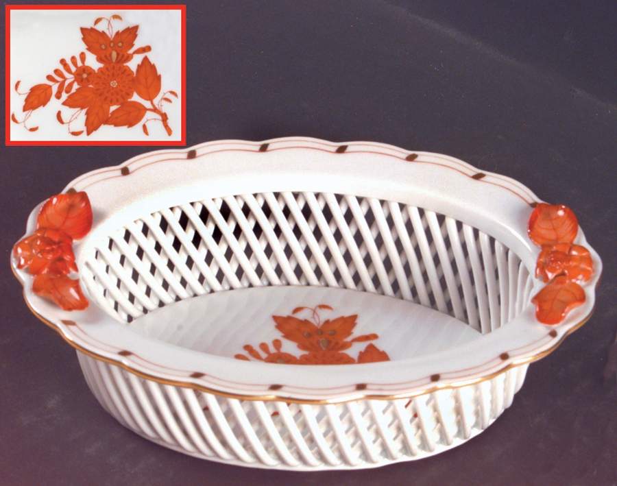 Chinese Bouquet Rust (AOG) 5" Open Weave Basket by Herend-1