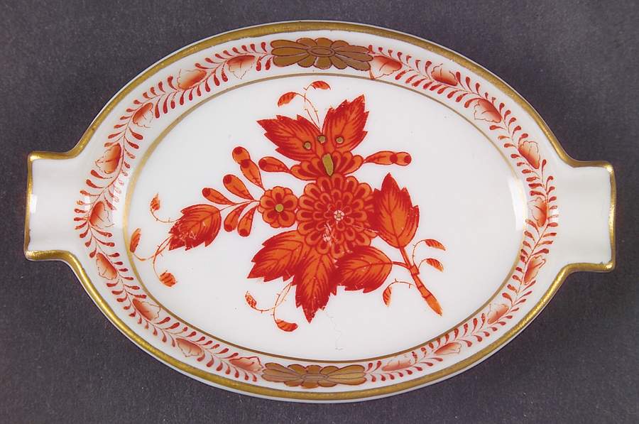 Chinese Bouquet Rust (AOG) 3" Oval Ashtray by Herend-1