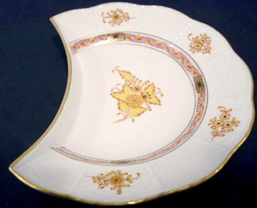 Chinese Bouquet Yellow (AJ) Crescent Salad Plate by Herend-1