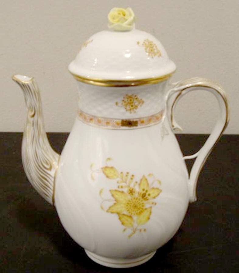 Chinese Bouquet Yellow (AJ) Coffee Pot & Lid by Herend-1