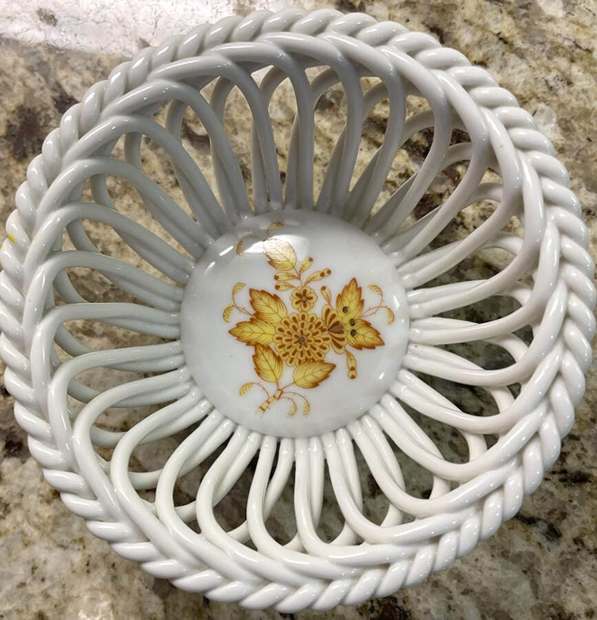 Chinese Bouquet Yellow (AJ) Open Weave Basket by Herend-1