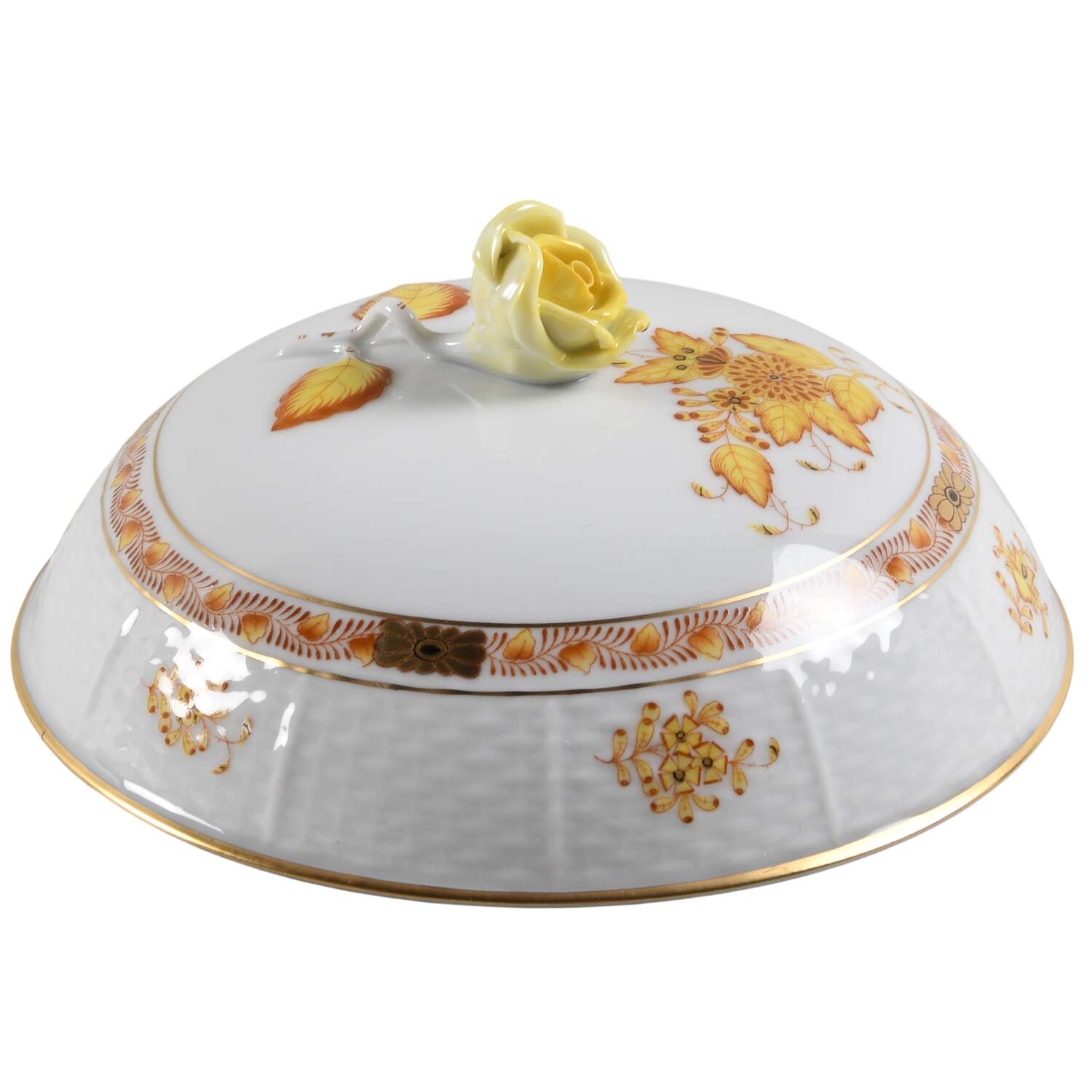 Chinese Bouquet Yellow (AJ) Lid for Muffin Dish by Herend-1