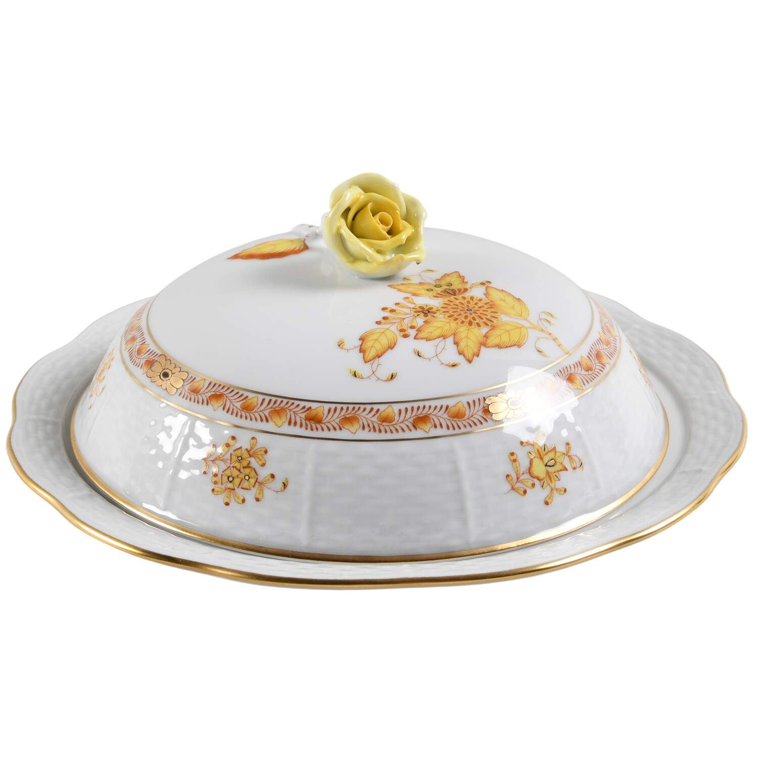 Chinese Bouquet Yellow (AJ) Muffin Dish & Lid by Herend-1