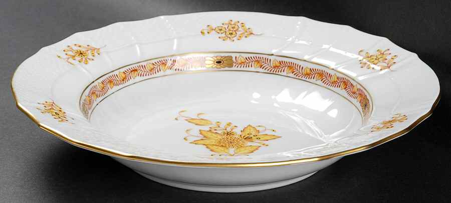 Chinese Bouquet Yellow (AJ) Rim Soup Bowl by Herend-1