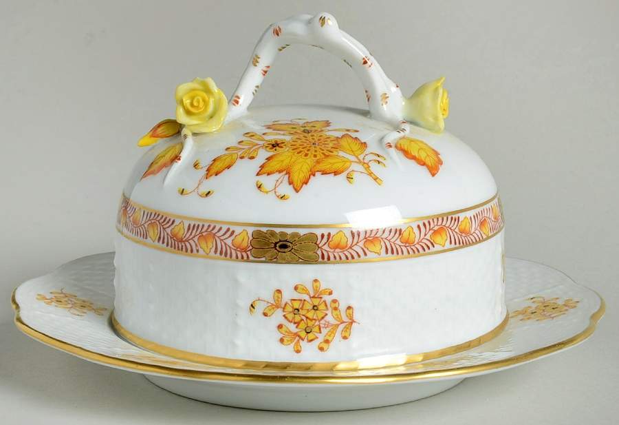 Chinese Bouquet Yellow (AJ) Round Covered Butter by Herend-1