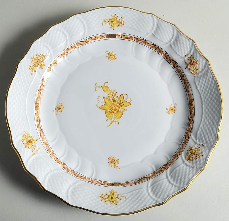 Chinese Bouquet Yellow (AJ) 13" Chop Plate (Round Platter) by Herend-1