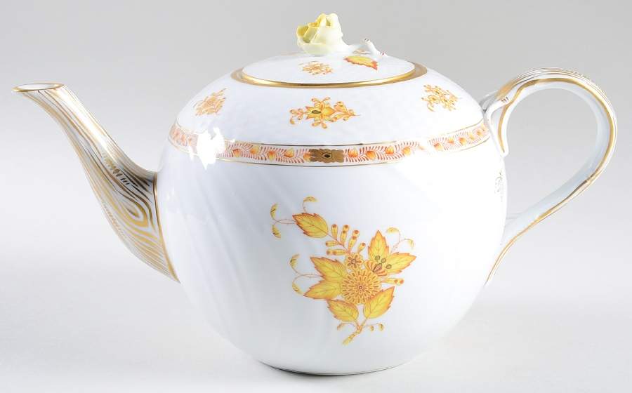 Chinese Bouquet Yellow (AJ) Large Tea Pot & Lid by Herend-1
