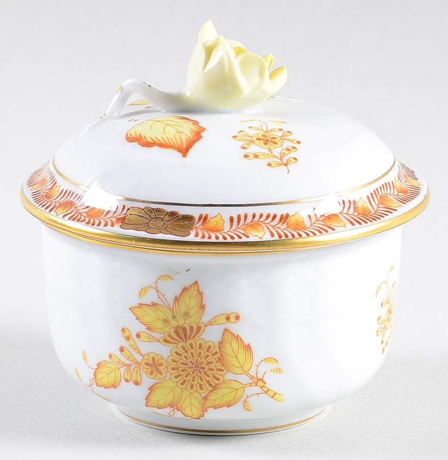Chinese Bouquet Yellow (AJ) Mini Sugar Bowl & Lid by Herend-1