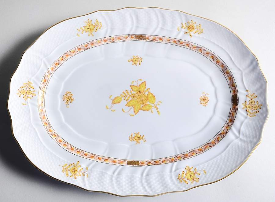 Chinese Bouquet Yellow (AJ) 15" Oval Serving Platter by Herend-1