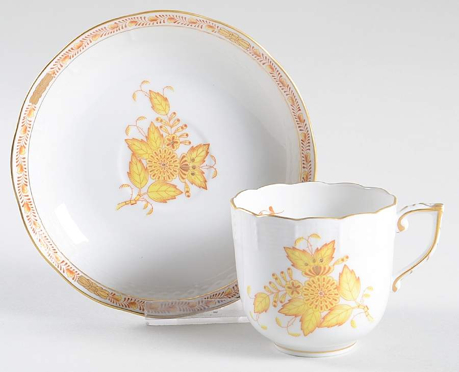 Chinese Bouquet Yellow (AJ) Chocolate Cup & Saucer Set by Herend-1