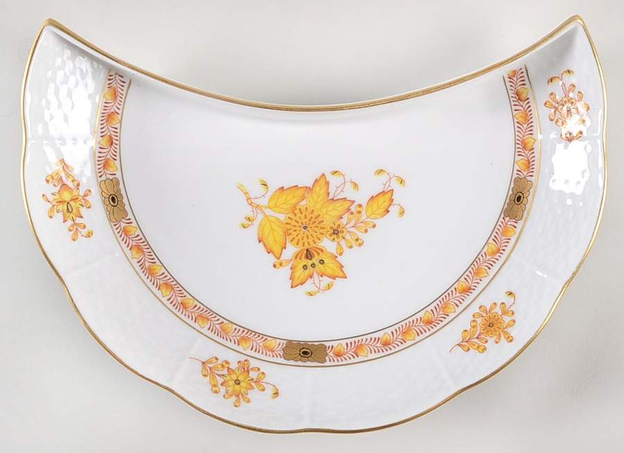 Chinese Bouquet Yellow (AJ) Crescent Salad Plate by Herend-1