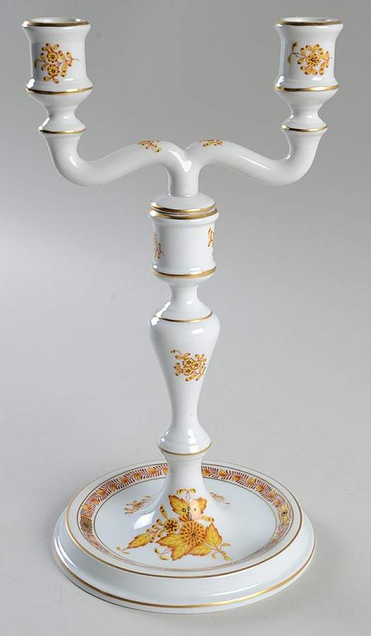 Chinese Bouquet Yellow (AJ) Double Light Candlestick by Herend-1