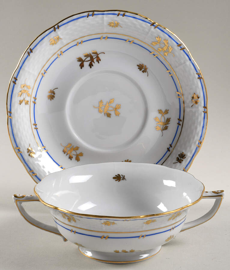 Coronation (Bat) Cream Soup Bowl & Saucer Set by Herend-1