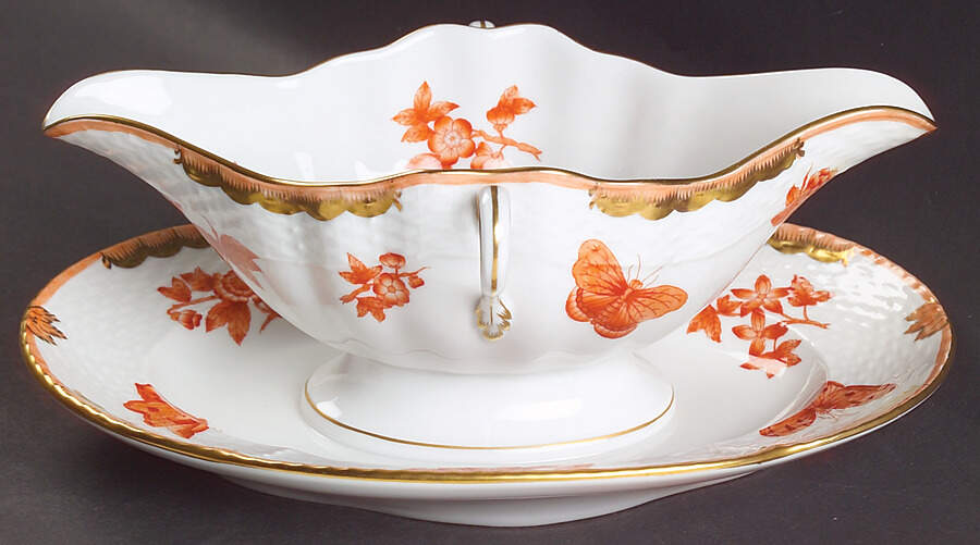 Fortuna (Vboh) Gravy Boat with Attached Underplate by Herend-1