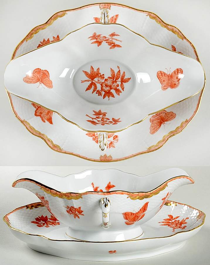 Fortuna (Vboh) Gravy Boat with Attached Underplate by Herend-1