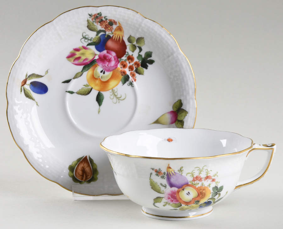 Fruits & Flowers (BFR) Footed Cup & Saucer Set by Herend-1