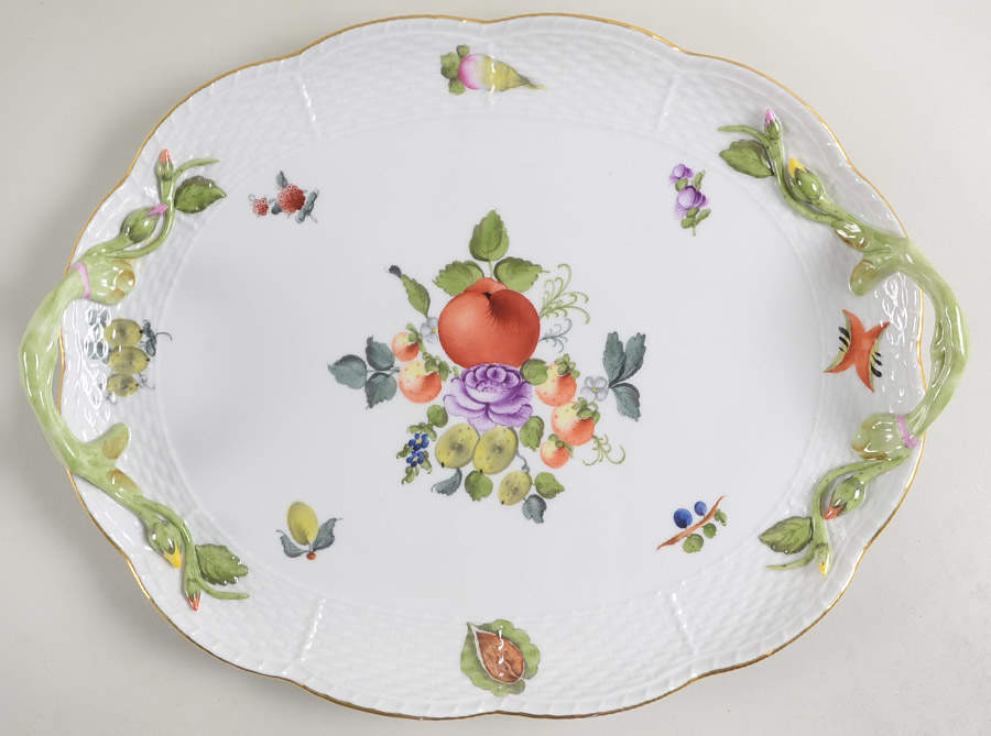 Fruits & Flowers (BFR) 12" Oval Handled Tray by Herend-1