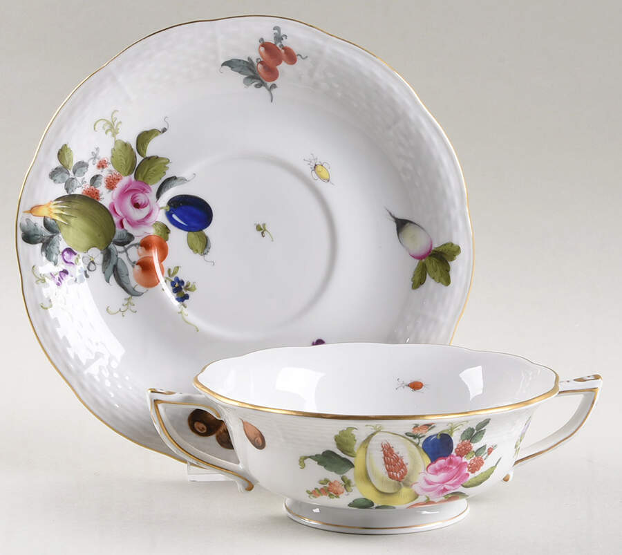 Fruits & Flowers (BFR) Footed Cream Soup Bowl & Saucer Set by Herend-1