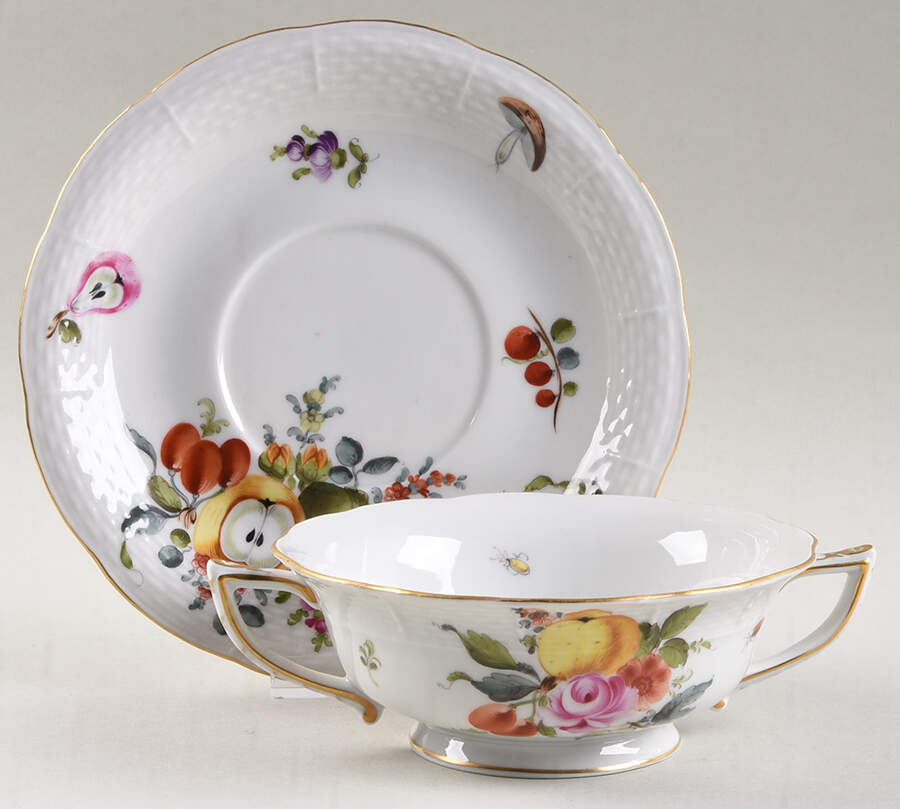 Fruits & Flowers (BFR) Footed Cream Soup Bowl & Saucer Set by Herend-1