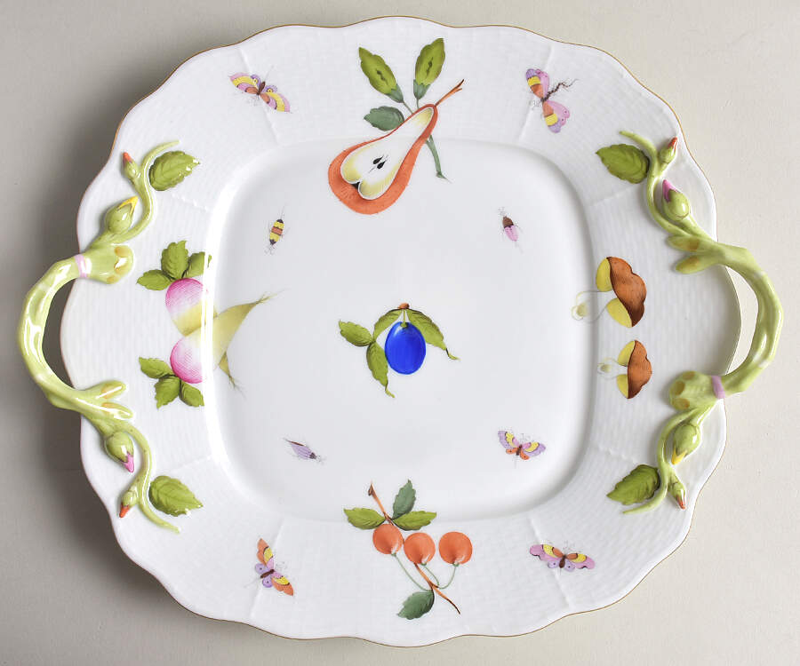 Fruits & Flowers (BFR) Square Handled Cake Plate by Herend-1