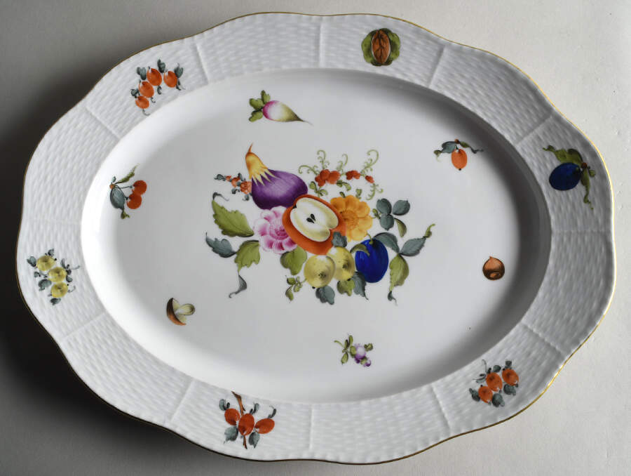 Fruits & Flowers (BFR) 16" Oval Serving Platter by Herend-1