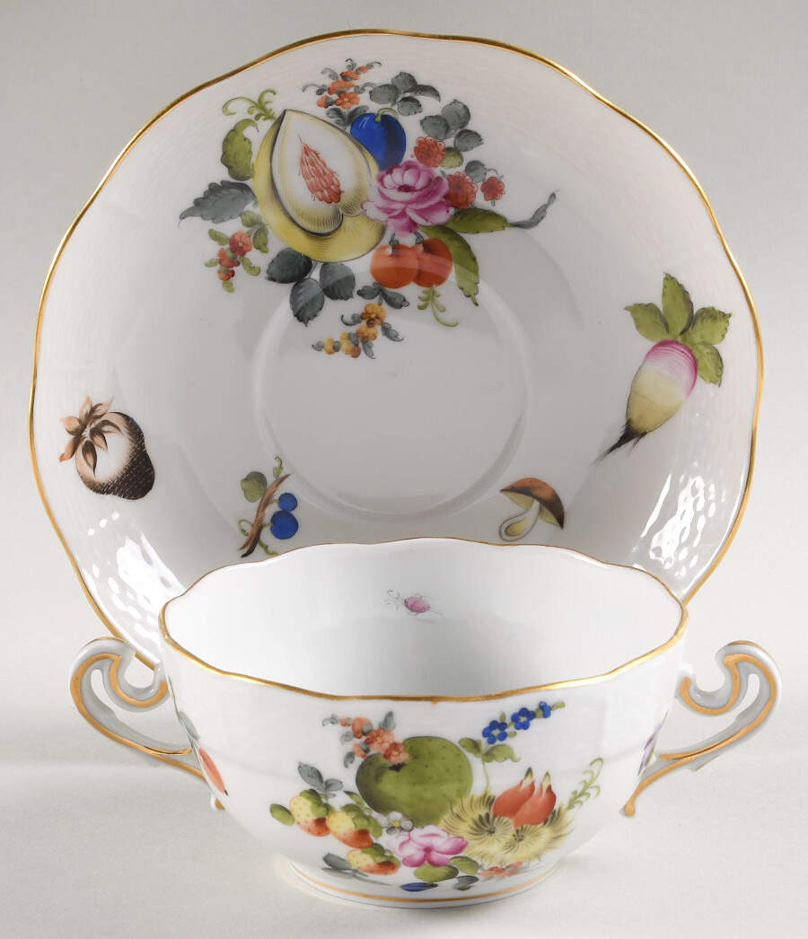 Fruits & Flowers (BFR) Flat Cream Soup Bowl & Saucer Set by Herend-1